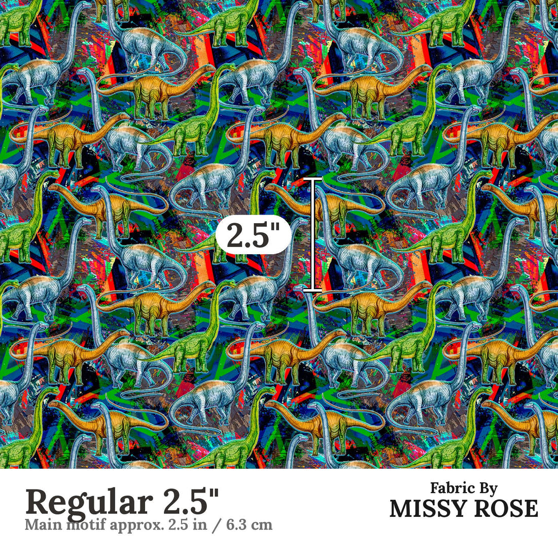 Design 170 Dinosaur Fabric Regular 2.5" - print scale | Fabric by Missy Rose