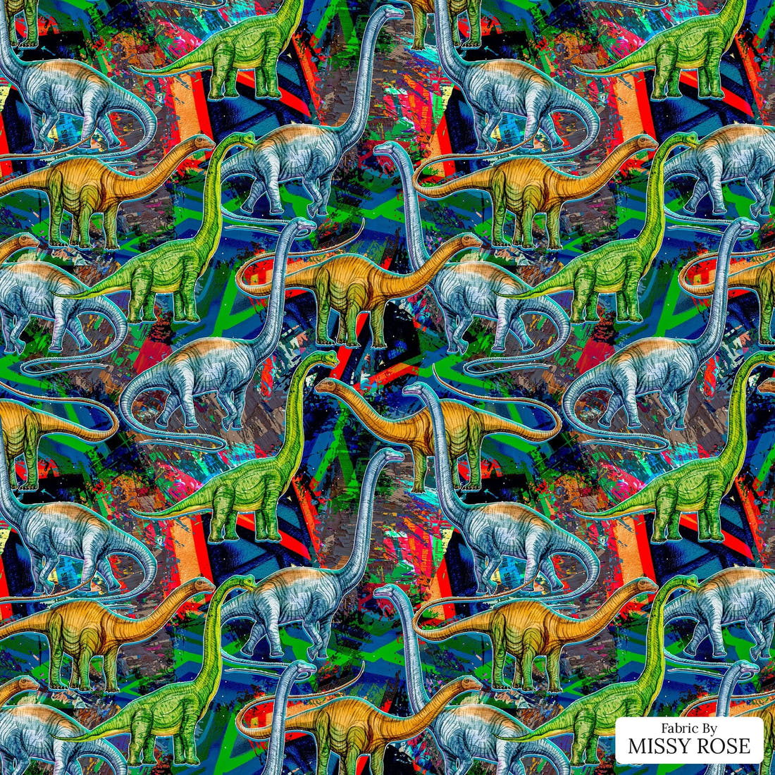 Design 170 Dinosaur Fabric - flat view of the print, zoom in for detail | Fabric by Missy Rose