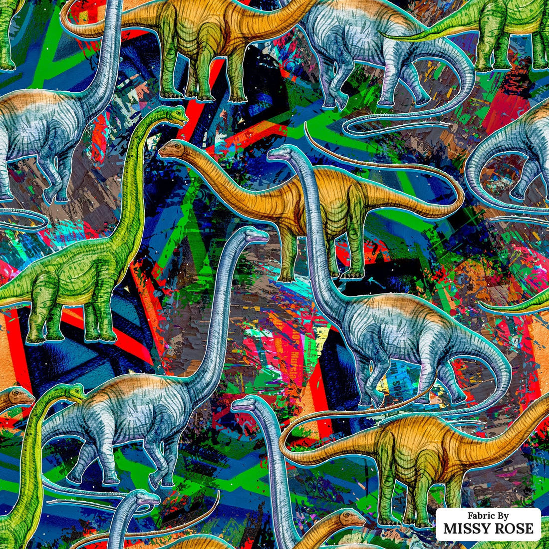 Design 170 Dinosaur Fabric - flat view of the print, zoom in for detail | Fabric by Missy Rose