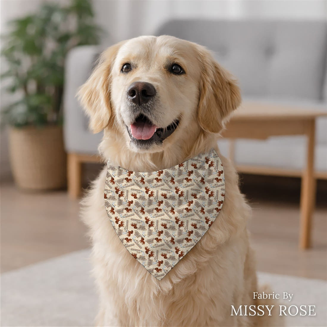 Design 171 Daschund Fabric sewn into a dog bandana – see how the print looks made up | Fabric by Missy Rose