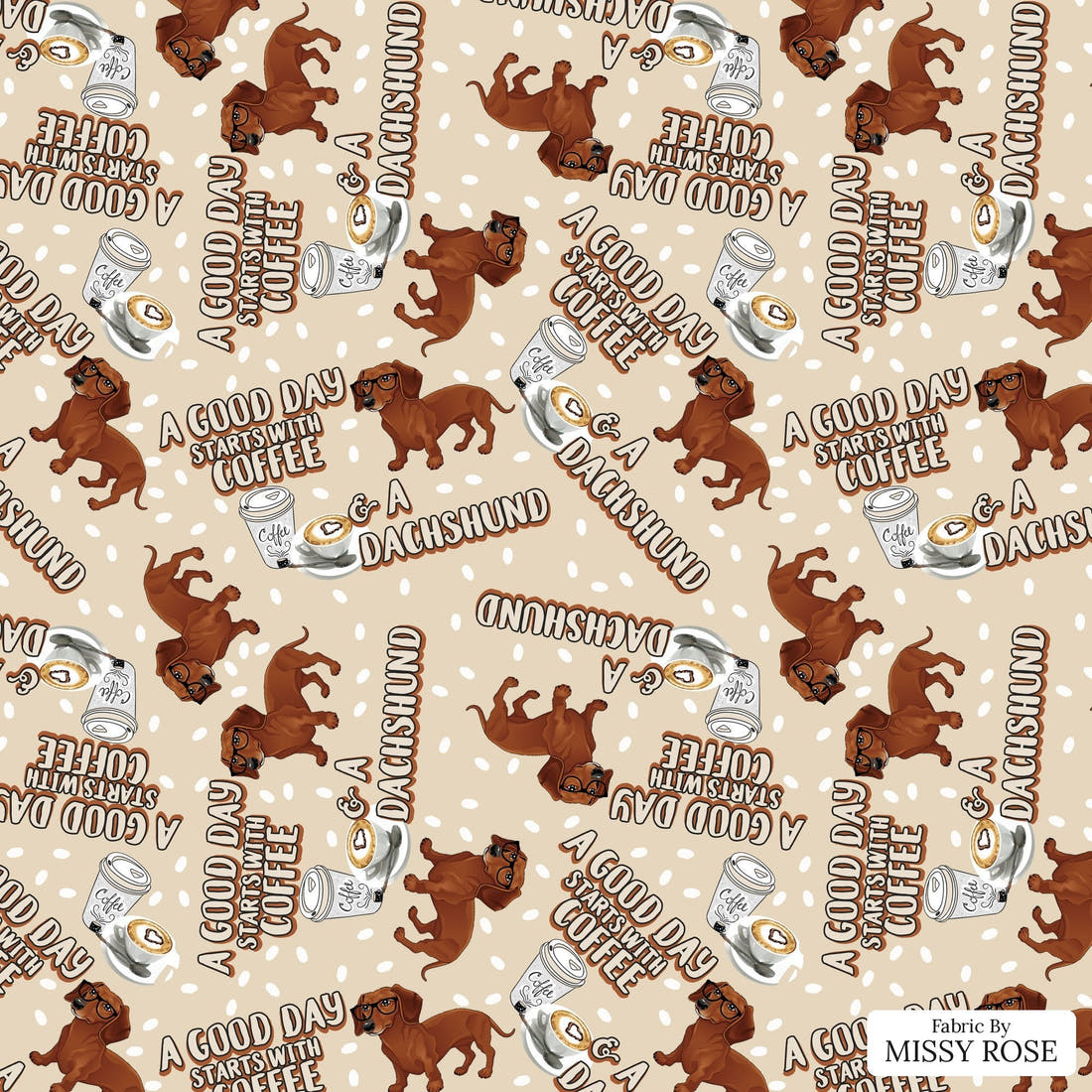 Design 171 Dachshund Fabric - flat view of the print, zoom in for detail | Fabric by Missy Rose