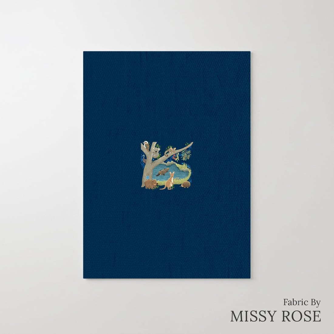 Design 172 Navy Australian Animal Panel – printed fabric panel with centred picture, custom printed to order | Fabric by Missy Rose