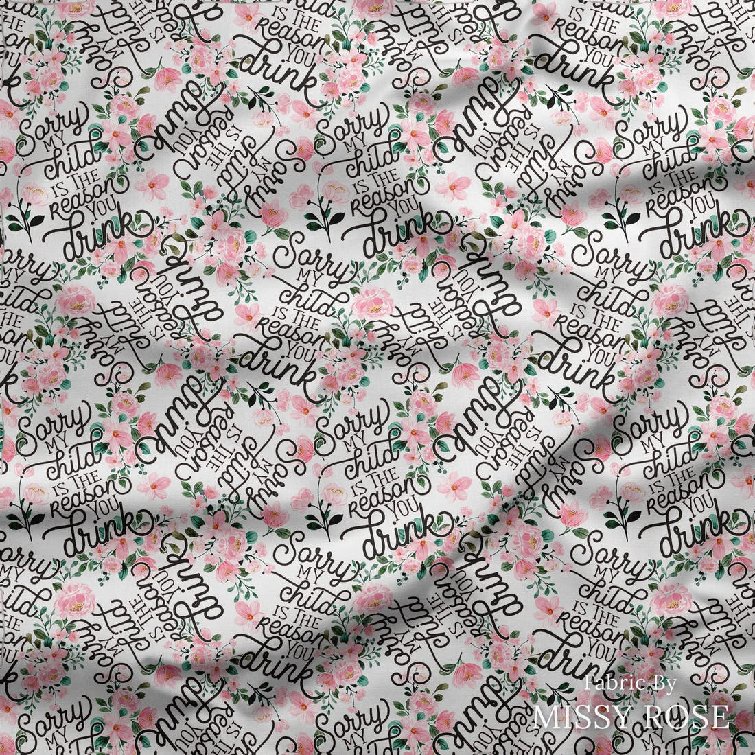 Design 173 Humour Fabric draped fabric mockup – custom printed fabric by the metre | Fabric by Missy Rose