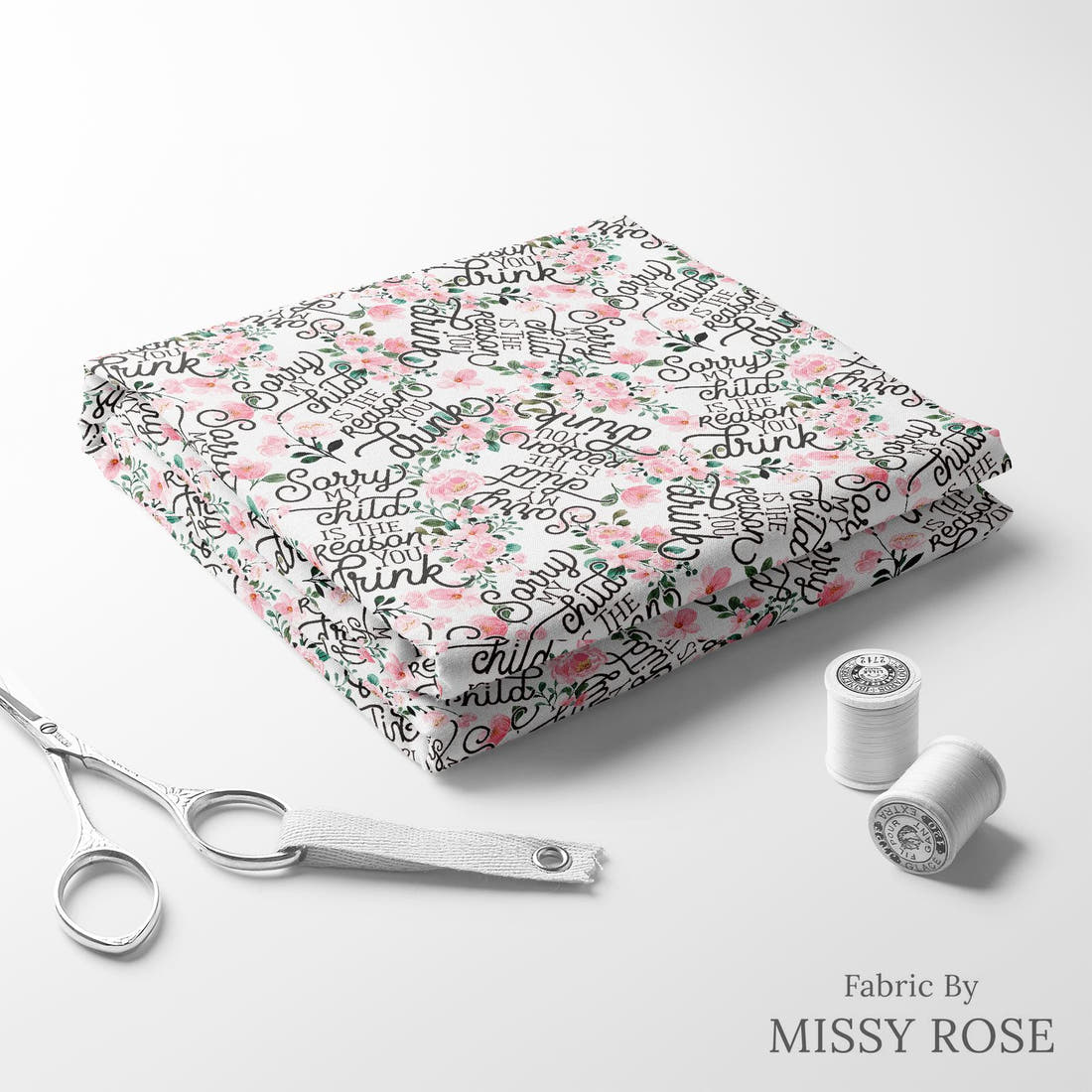 Design 173 Humour Fabric folded fabric stack with matching thread – pre-order fabric Australia | Fabric by Missy Rose