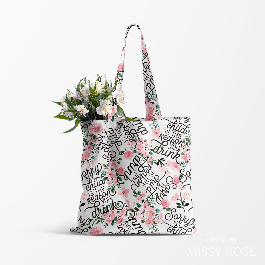 Design 173 Humour Fabric made up as a tote bag – see how the print looks made up | Fabric by Missy Rose