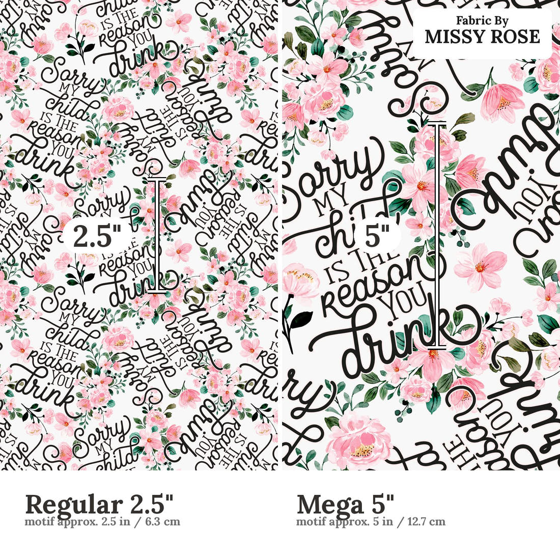 Design 173 Humour Fabric size comparison - print scale | Fabric by Missy Rose