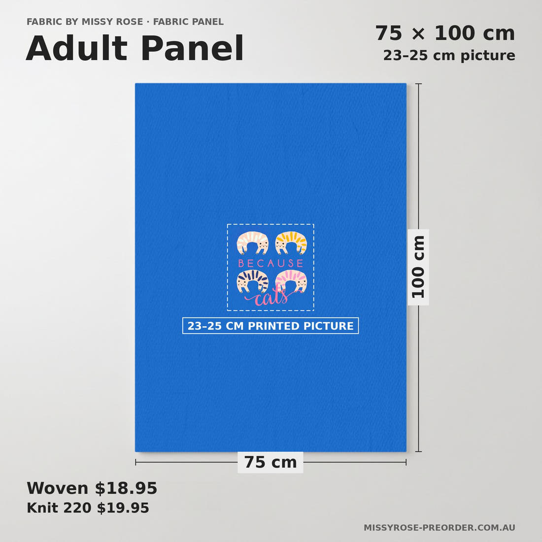 Design 175 Quirky Cats Panel adult panel sizing – 23–25 cm printed picture on 75 × 100 cm fabric | Fabric by Missy Rose