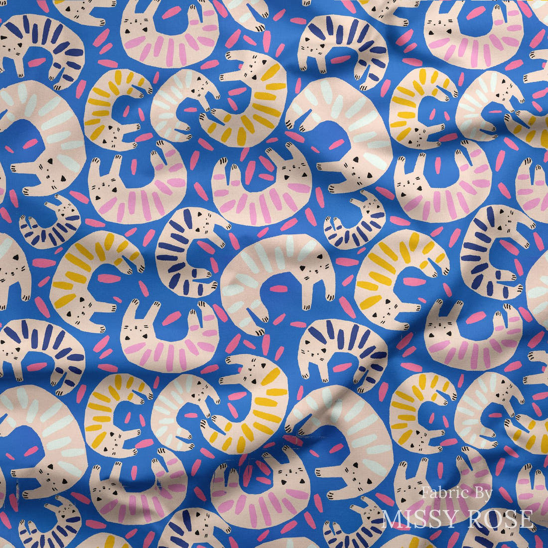 Design 175 Quirky Cats Fabric draped fabric mockup – custom printed fabric by the metre | Fabric by Missy Rose