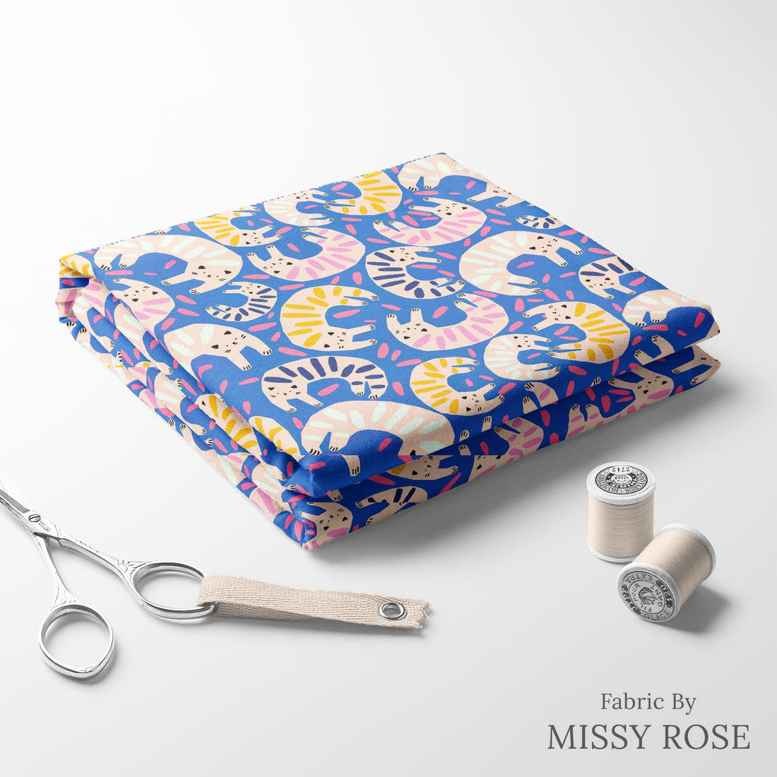 Design 175 Quirky Cats Fabric folded fabric stack with matching thread – pre-order fabric Australia | Fabric by Missy Rose