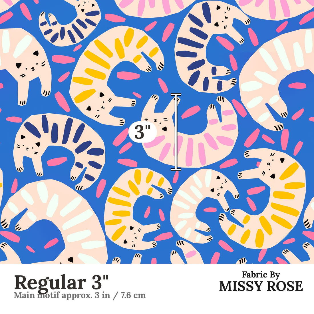 Design 175 Quirky Cats Fabric Regular 3" - print scale | Fabric by Missy Rose