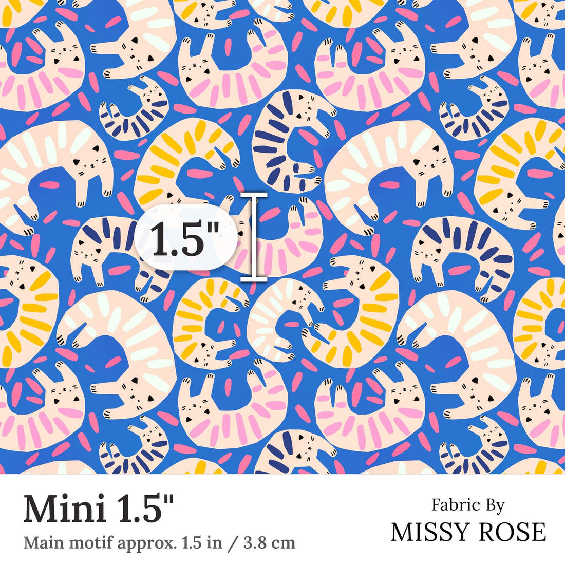 Design 175 Quirky Cats Fabric Mini 1.5 inch print scale guide | Fabric by Missy Rose