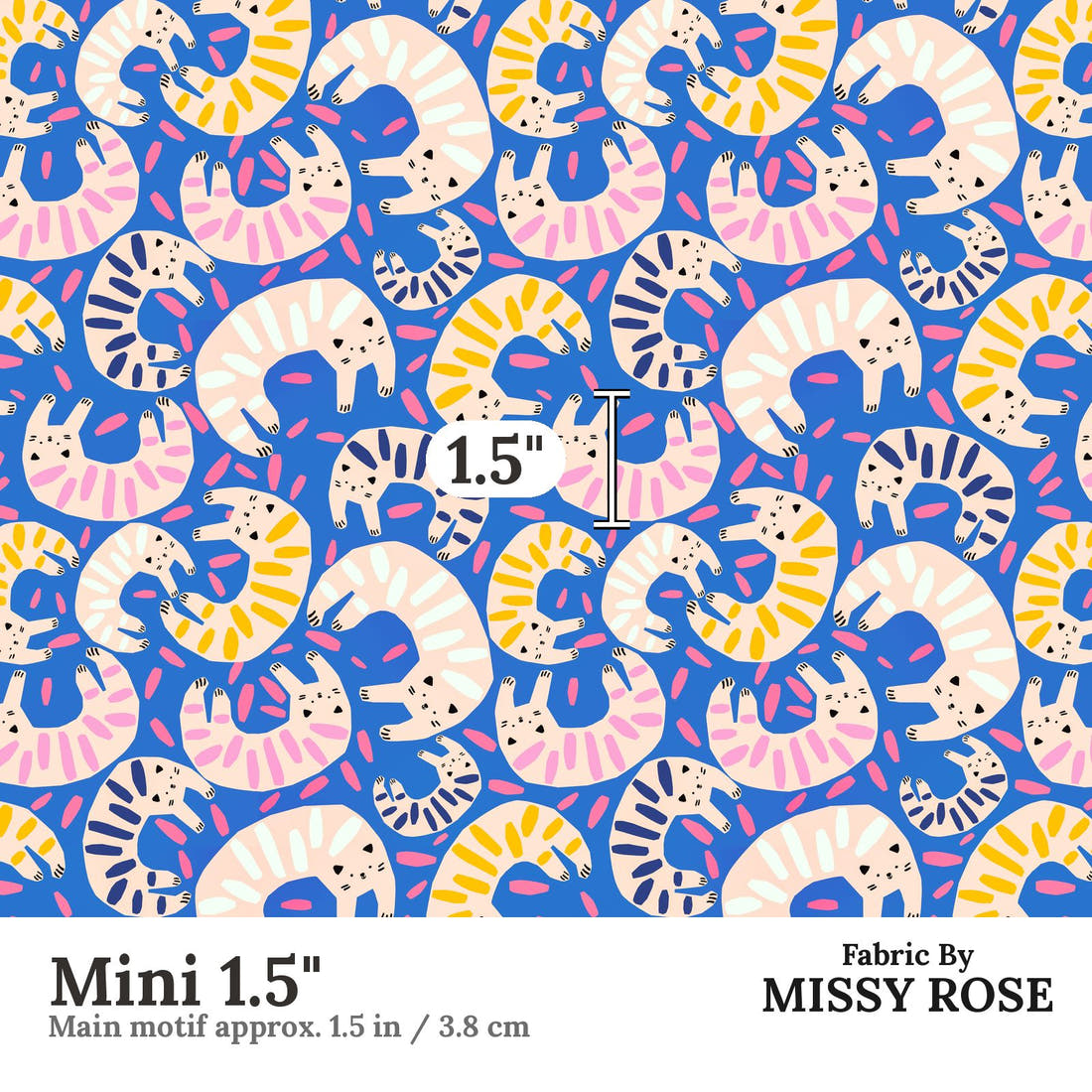 Design 175 Quirky Cats Fabric Mini 1.5" - print scale | Fabric by Missy Rose