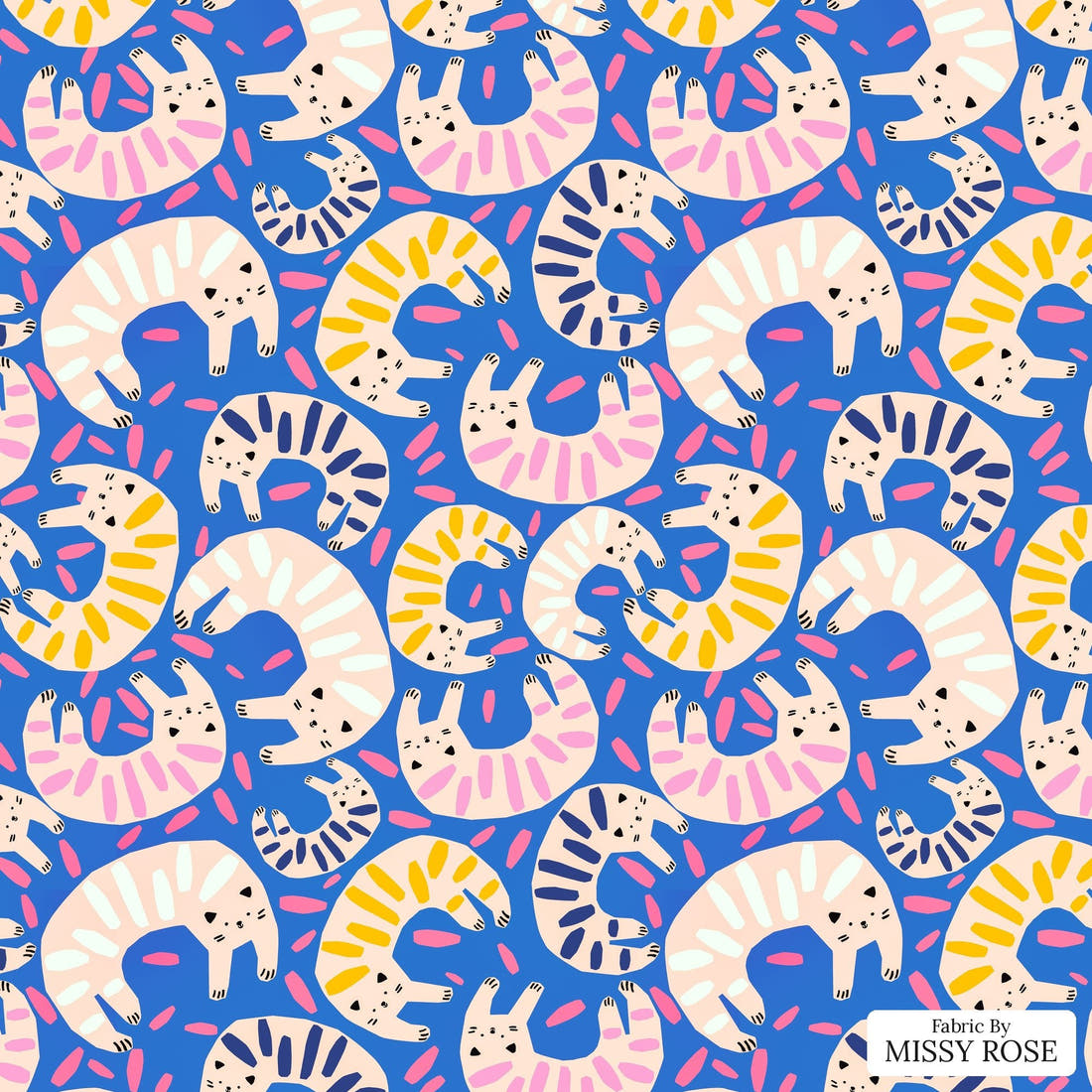 Design 175 Quirky Cats Fabric - flat view of the print, zoom in for detail | Fabric by Missy Rose