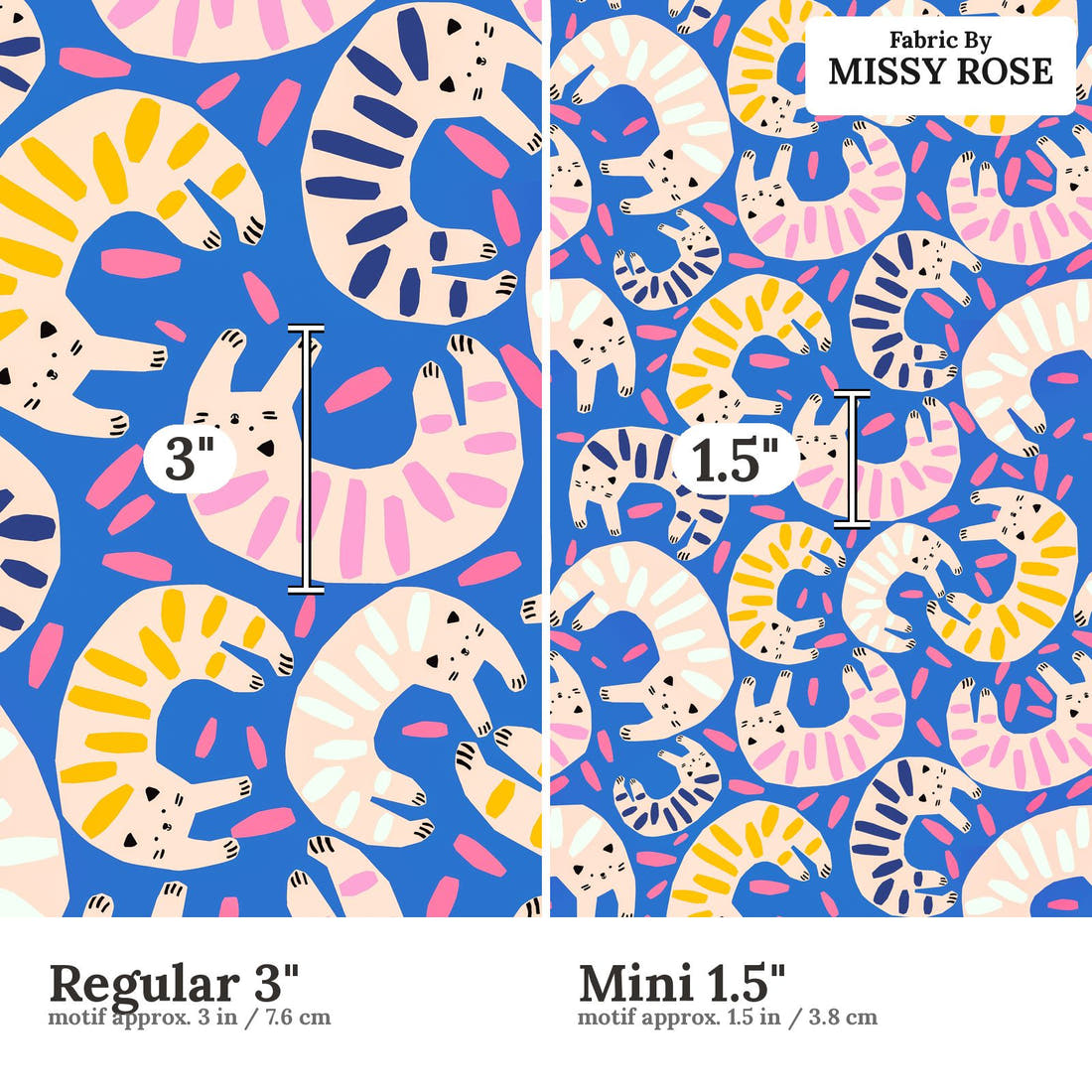 Design 175 Quirky Cats Fabric size comparison - print scale | Fabric by Missy Rose