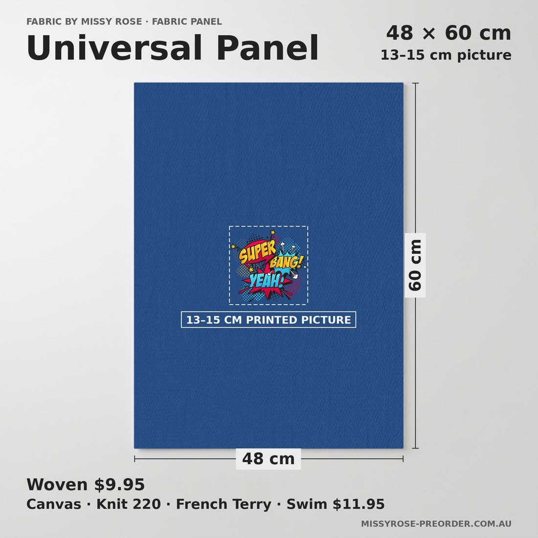 Design 176 Super Panel universal panel sizing – 13–15 cm printed picture on 48 × 60 cm fabric | Fabric by Missy Rose