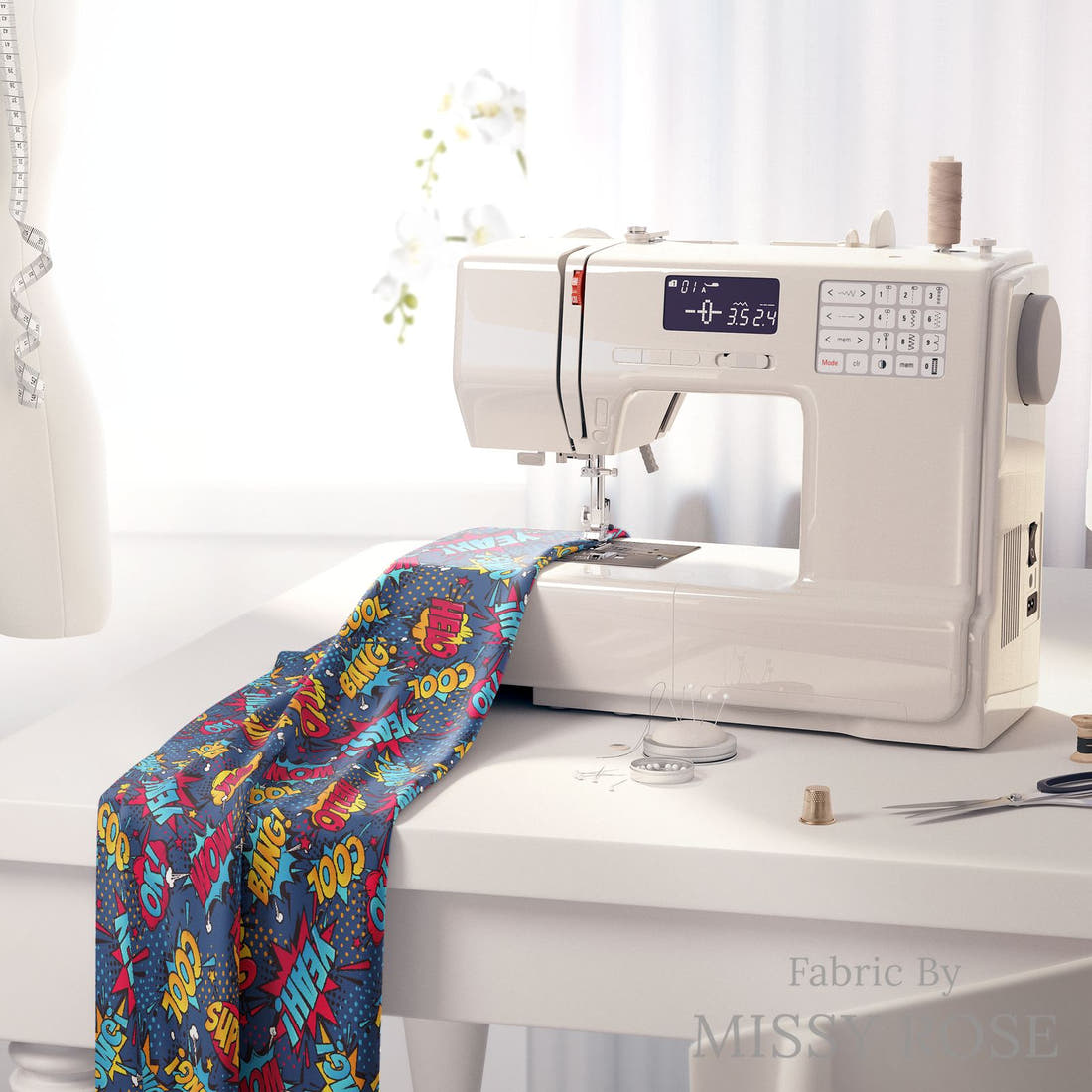 Design 176 Super Fabric on a sewing machine – premium fabric for sewing projects | Fabric by Missy Rose