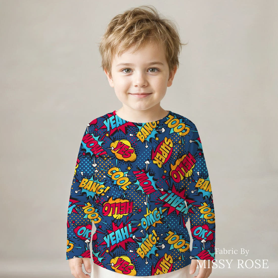 Design 176 Super Fabric sewn into a kids' long sleeve top – see how the print looks made up | Fabric by Missy Rose