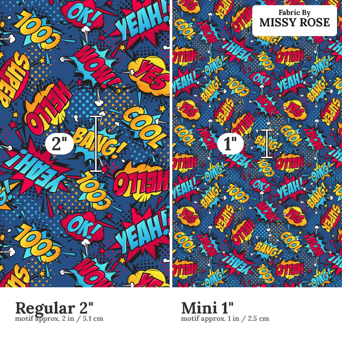 Design 176 Super Fabric size comparison - print scale | Fabric by Missy Rose