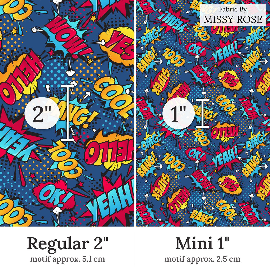 Design 176 Super Fabric Regular 2 inch vs Mini 1 inch print scale side by side | Fabric by Missy Rose