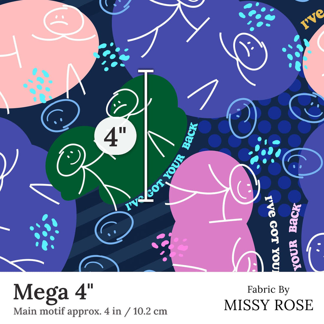 Design 178 Back Fabric Mega 4 inch print scale guide | Fabric by Missy Rose