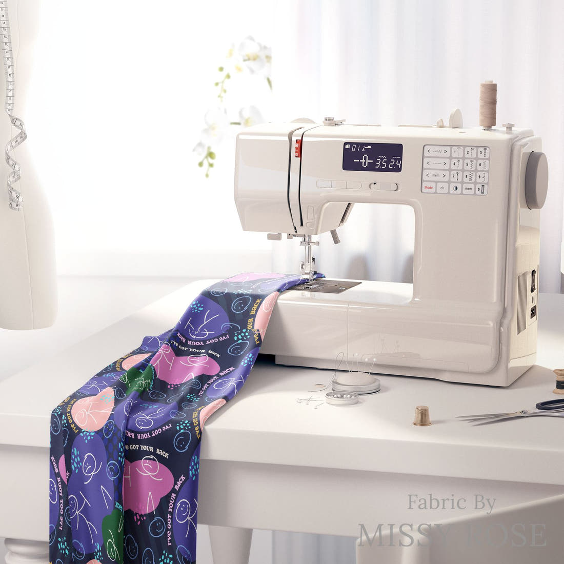 Design 178 Back Fabric on a sewing machine – premium fabric for sewing projects | Fabric by Missy Rose