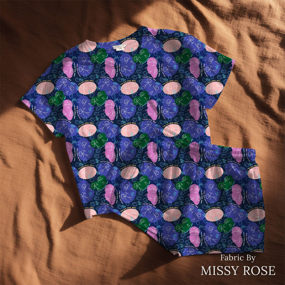 Design 178 Back Fabric sewn into a lounge set – see how the print looks made up | Fabric by Missy Rose
