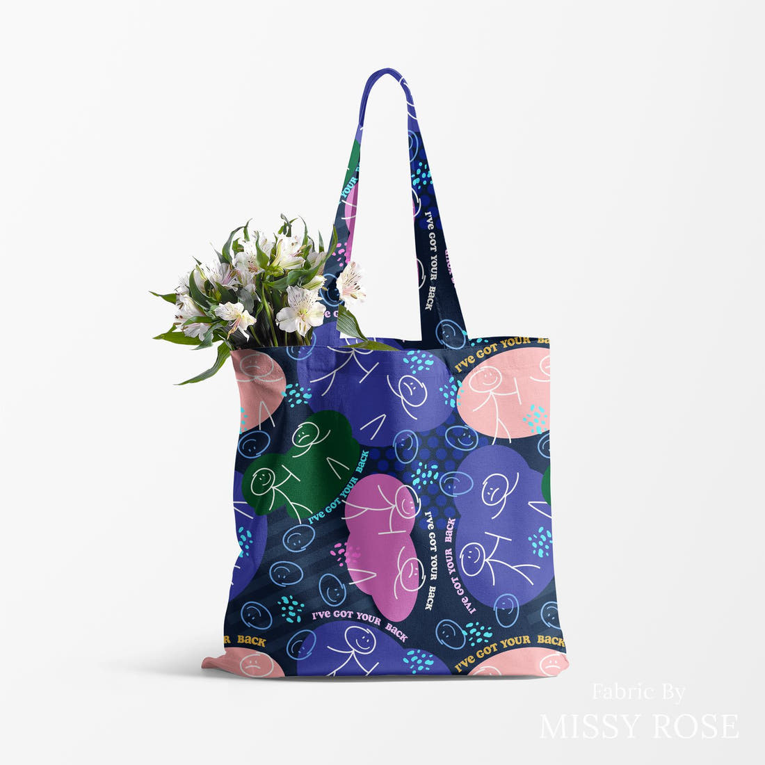 Design 178 Back Fabric made up as a tote bag – see how the print looks made up | Fabric by Missy Rose