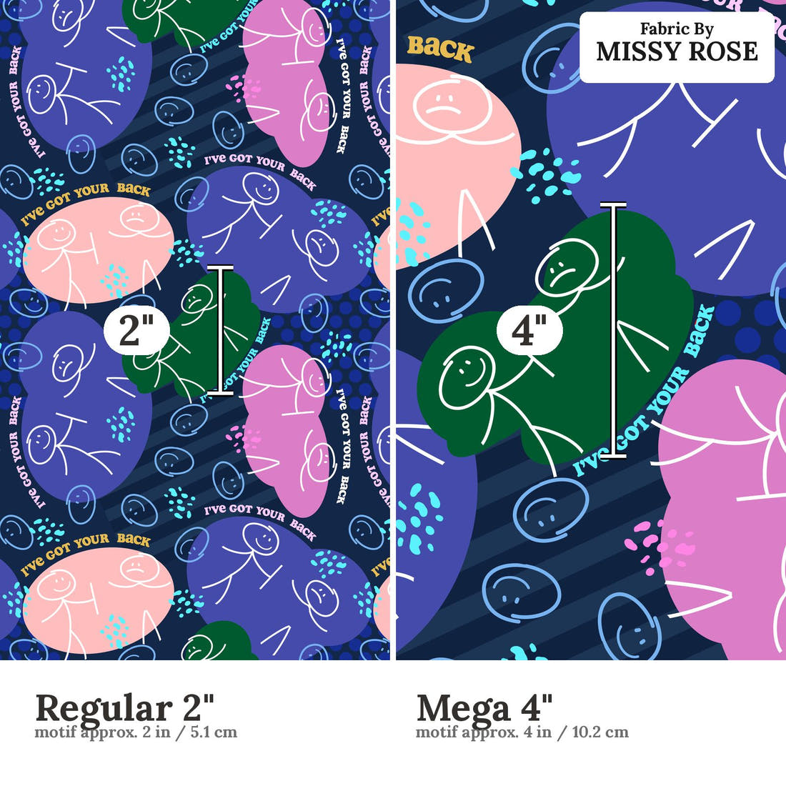 Design 178 Back Fabric size comparison - print scale | Fabric by Missy Rose