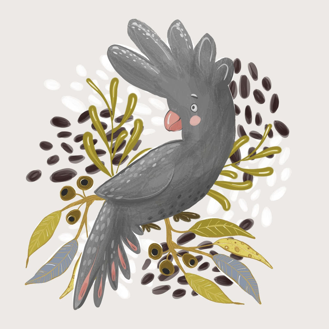 Design 179 Black Cockatoo Panel – full artwork close-up of the printed picture | Fabric by Missy Rose