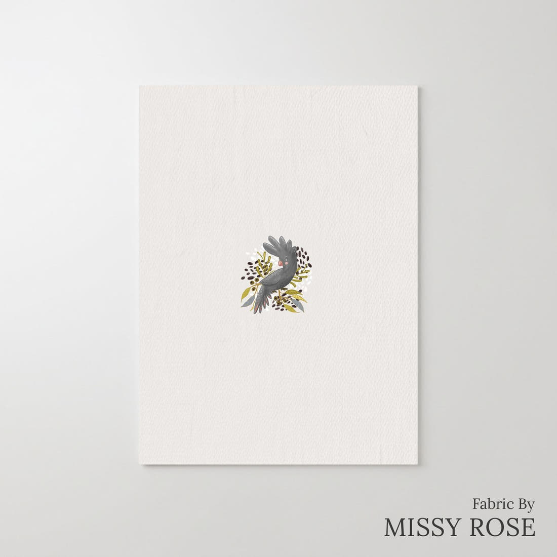 Design 179 Black Cockatoo Panel – printed fabric panel with centred picture, custom printed to order | Fabric by Missy Rose