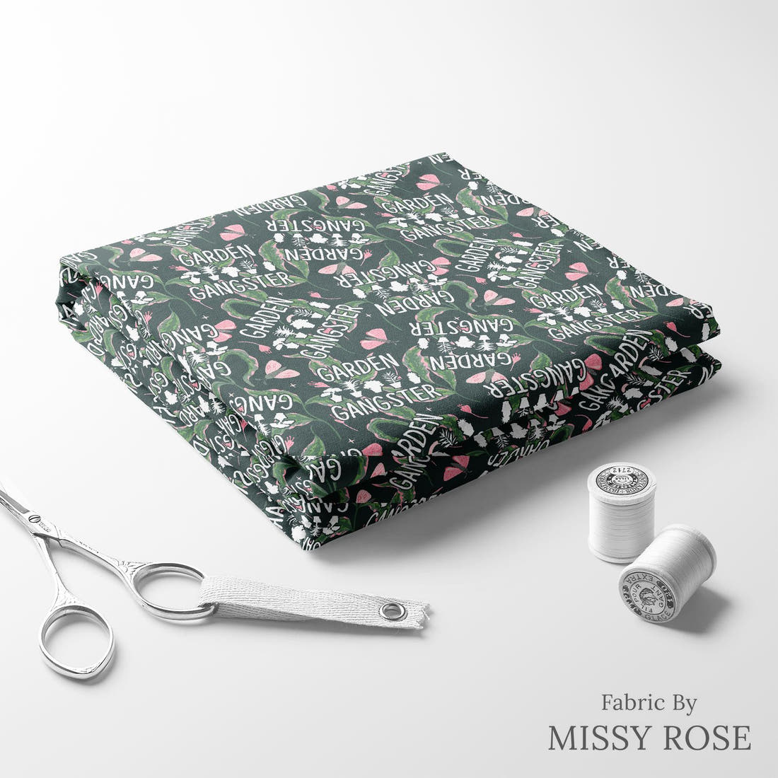 Design 18 Garden Gangster Fabric folded fabric stack with matching thread – pre-order fabric Australia | Fabric by Missy Rose