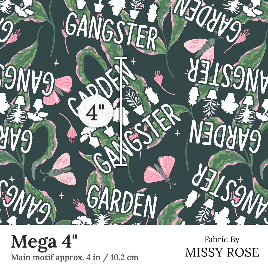 Design 18 Garden Gangster Fabric Mega 4 inch print scale guide | Fabric by Missy Rose