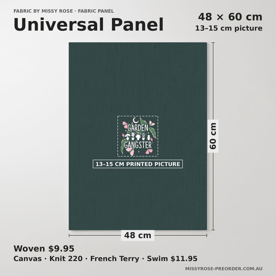 Design 18 Garden Gangsta Panel universal panel sizing – 13–15 cm printed picture on 48 × 60 cm fabric | Fabric by Missy Rose