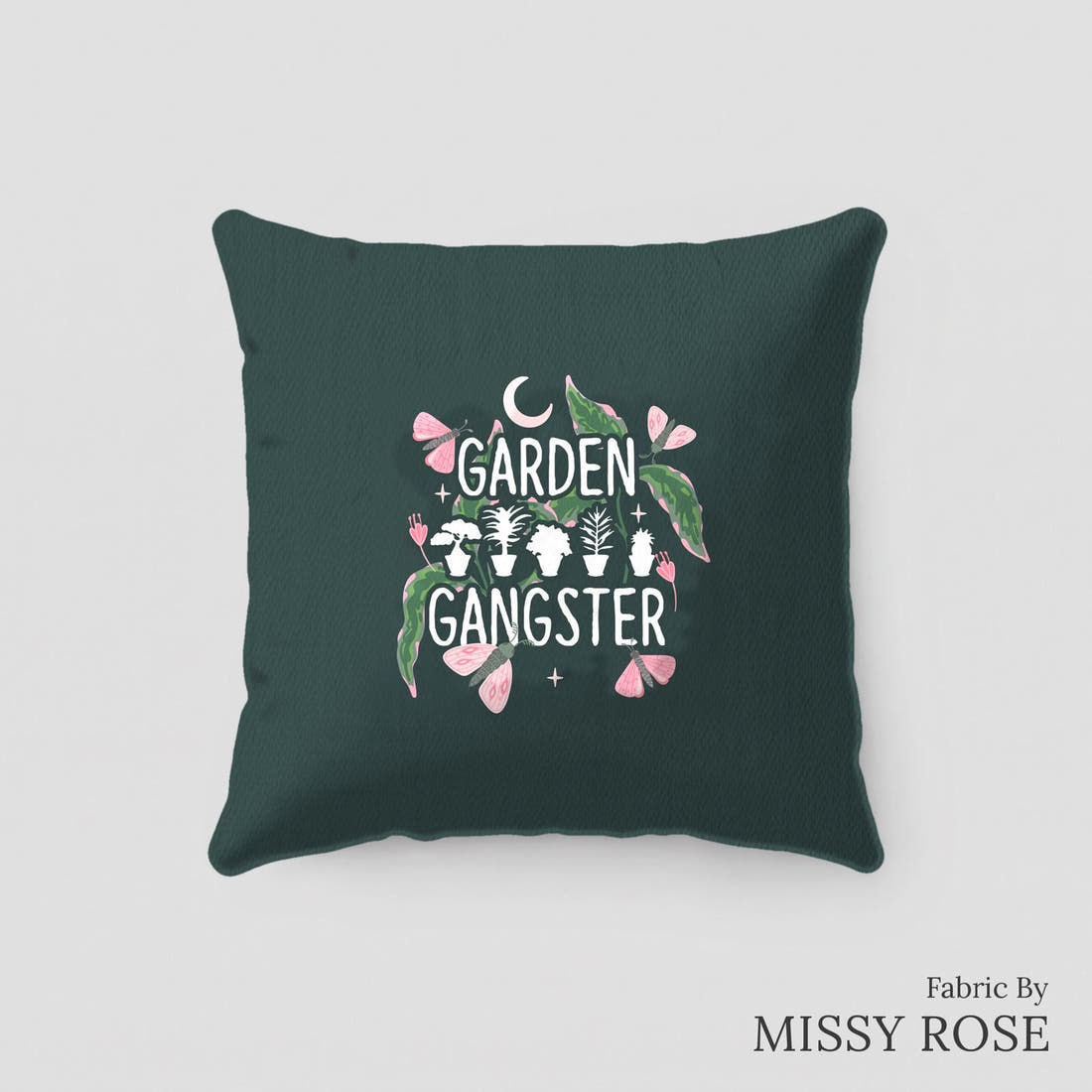 Design 18 Garden Gangsta Panel sewn into a cushion – see how the panel looks made up | Fabric by Missy Rose