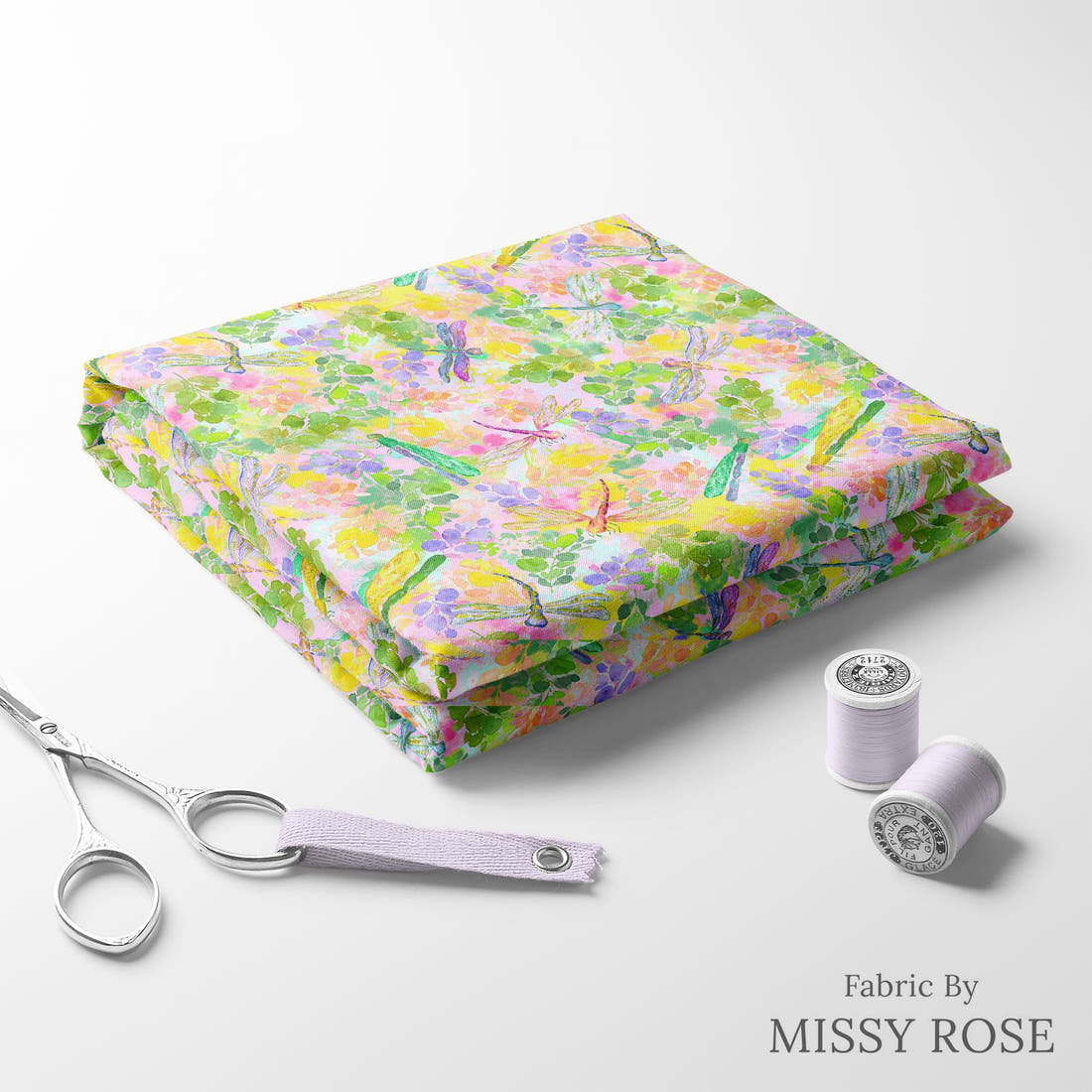 Design 181 Dragonfly Fabric folded fabric stack with matching thread – pre-order fabric Australia | Fabric by Missy Rose