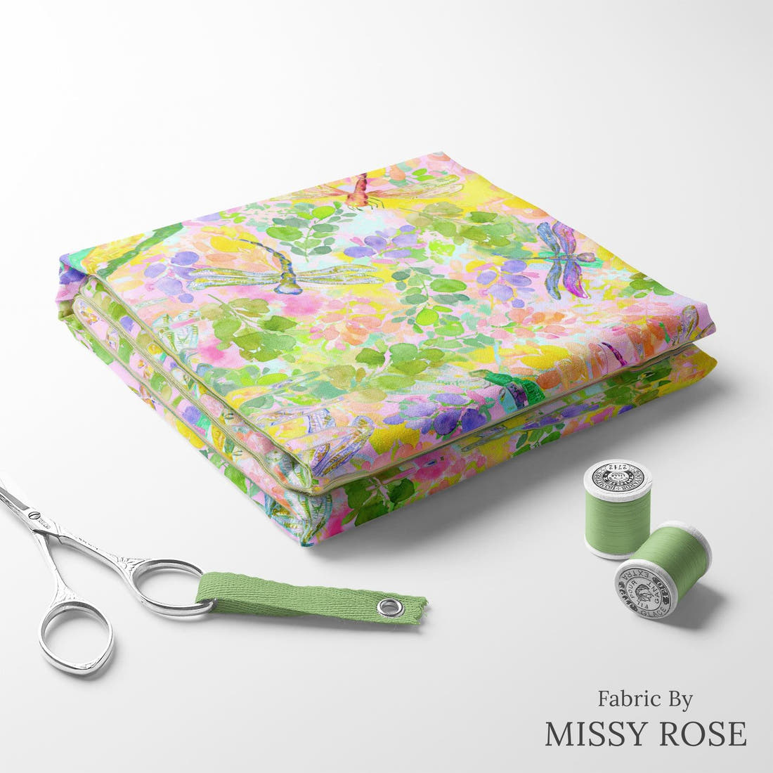 Design 181 Dragonfly Fabric folded fabric stack with matching thread – pre-order fabric Australia | Fabric by Missy Rose