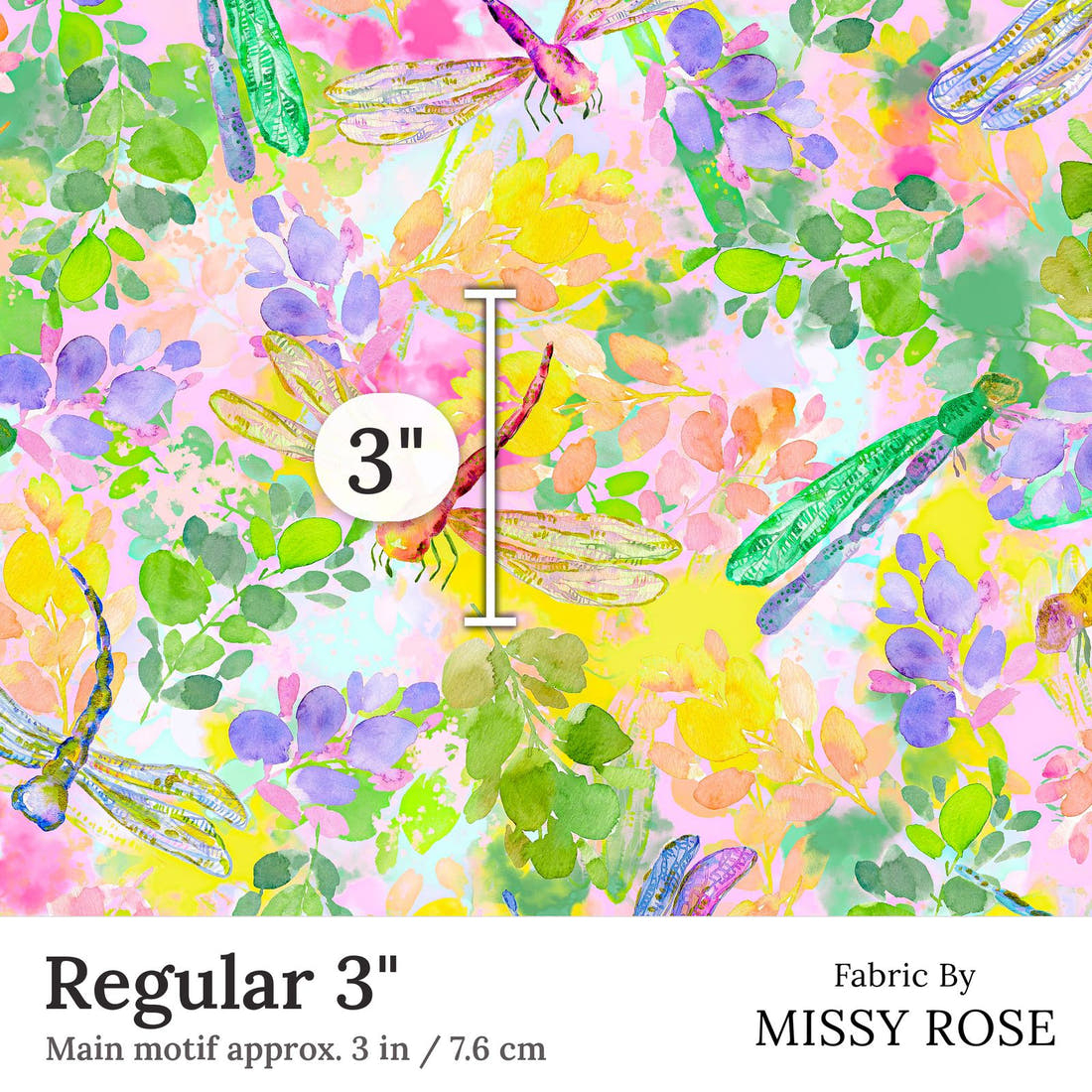 Design 181 Dragonfly Fabric Regular 3 inch print scale guide | Fabric by Missy Rose