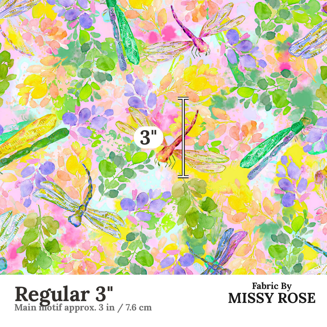 Design 181 Dragonfly Fabric Regular 3" - print scale | Fabric by Missy Rose