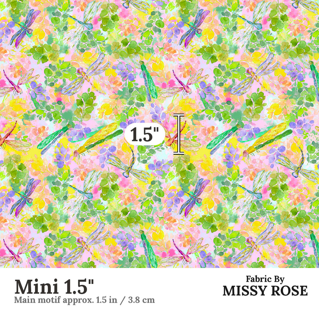 Design 181 Dragonfly Fabric Mini 1.5" - print scale | Fabric by Missy Rose