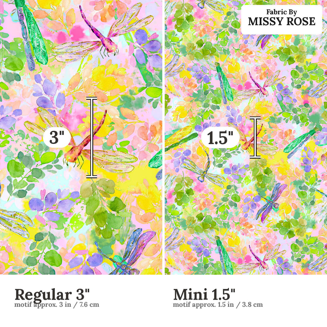 Design 181 Dragonfly Fabric size comparison - print scale | Fabric by Missy Rose