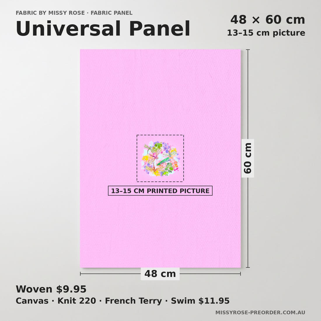Design 181 Dragonfly Panel universal panel sizing – 13–15 cm printed picture on 48 × 60 cm fabric | Fabric by Missy Rose