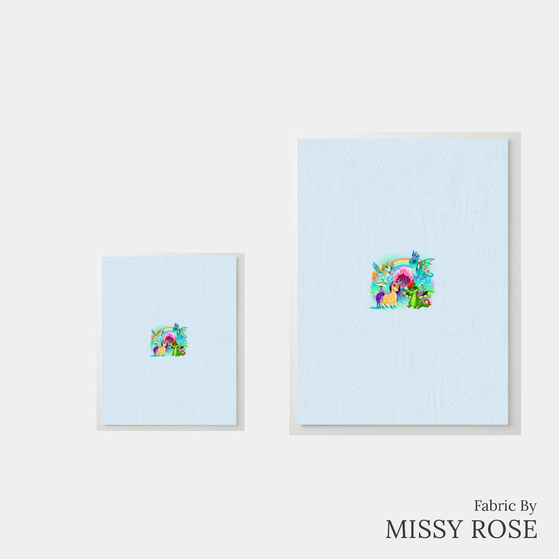 Design 182 Bright Unicorn Panel – universal and adult panel sizes side by side | Fabric by Missy Rose
