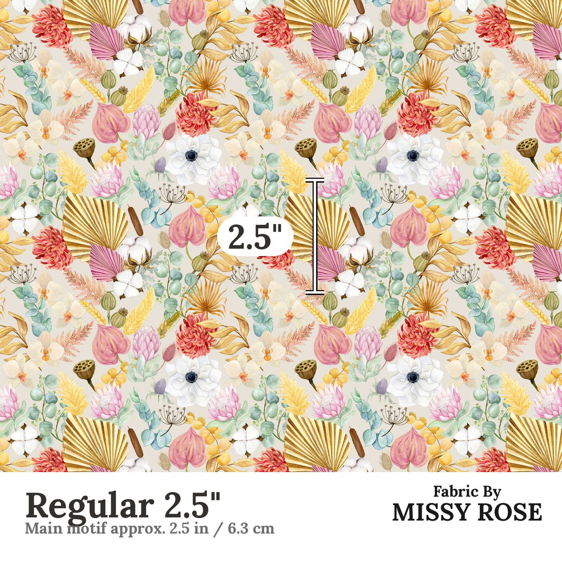 Design 183 Boho Floral Fabric Regular 2.5" - print scale | Fabric by Missy Rose
