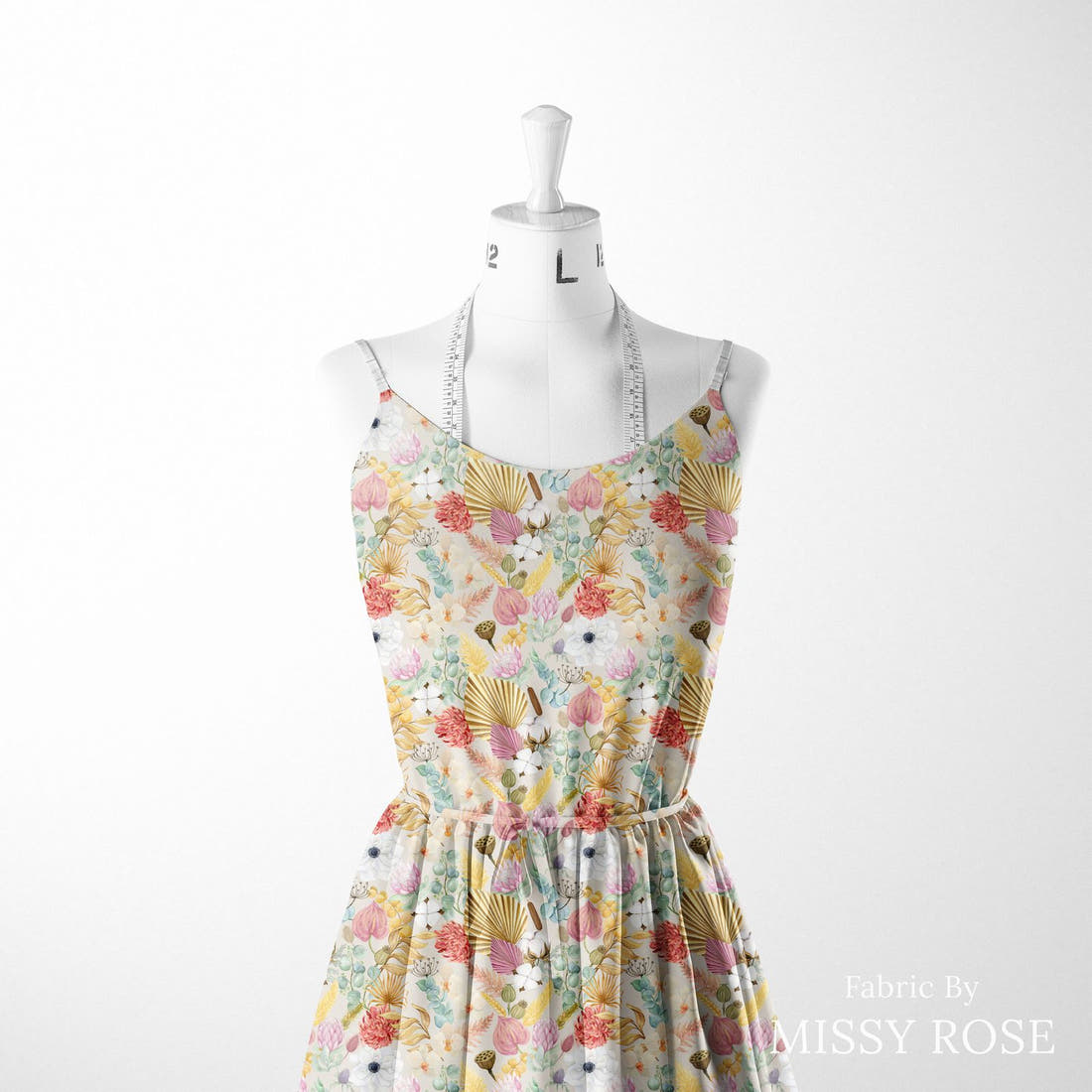 Design 183 Boho Floral Fabric sewn into a women's dress – see how the print looks made up | Fabric by Missy Rose