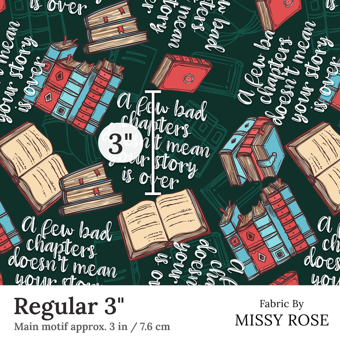 Design 184 Chapter Fabric Regular 3 inch print scale guide | Fabric by Missy Rose