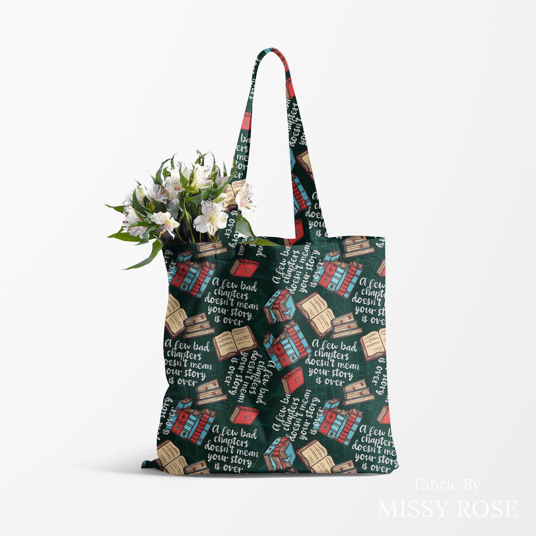 Design 184 Chapter Fabric made up as a tote bag – see how the print looks made up | Fabric by Missy Rose
