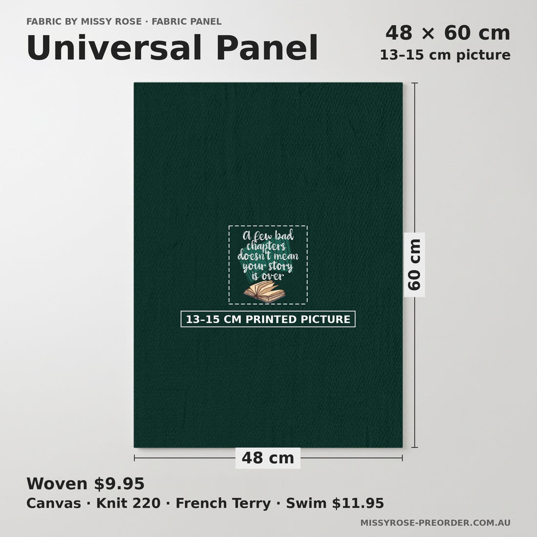 Design 184 Chapter Panel universal panel sizing – 13–15 cm printed picture on 48 × 60 cm fabric | Fabric by Missy Rose