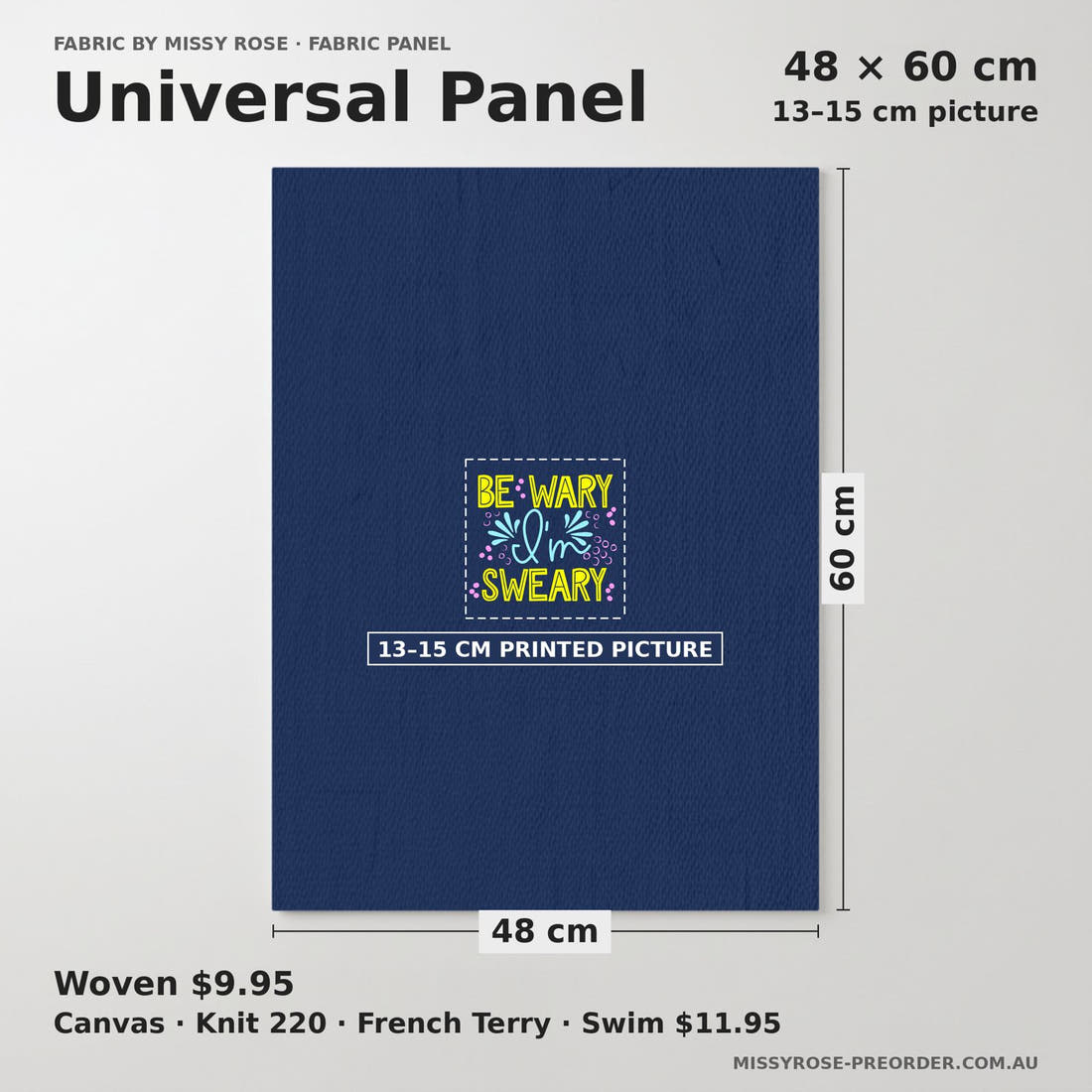 Design 185 Sweary Panel universal panel sizing – 13–15 cm printed picture on 48 × 60 cm fabric | Fabric by Missy Rose