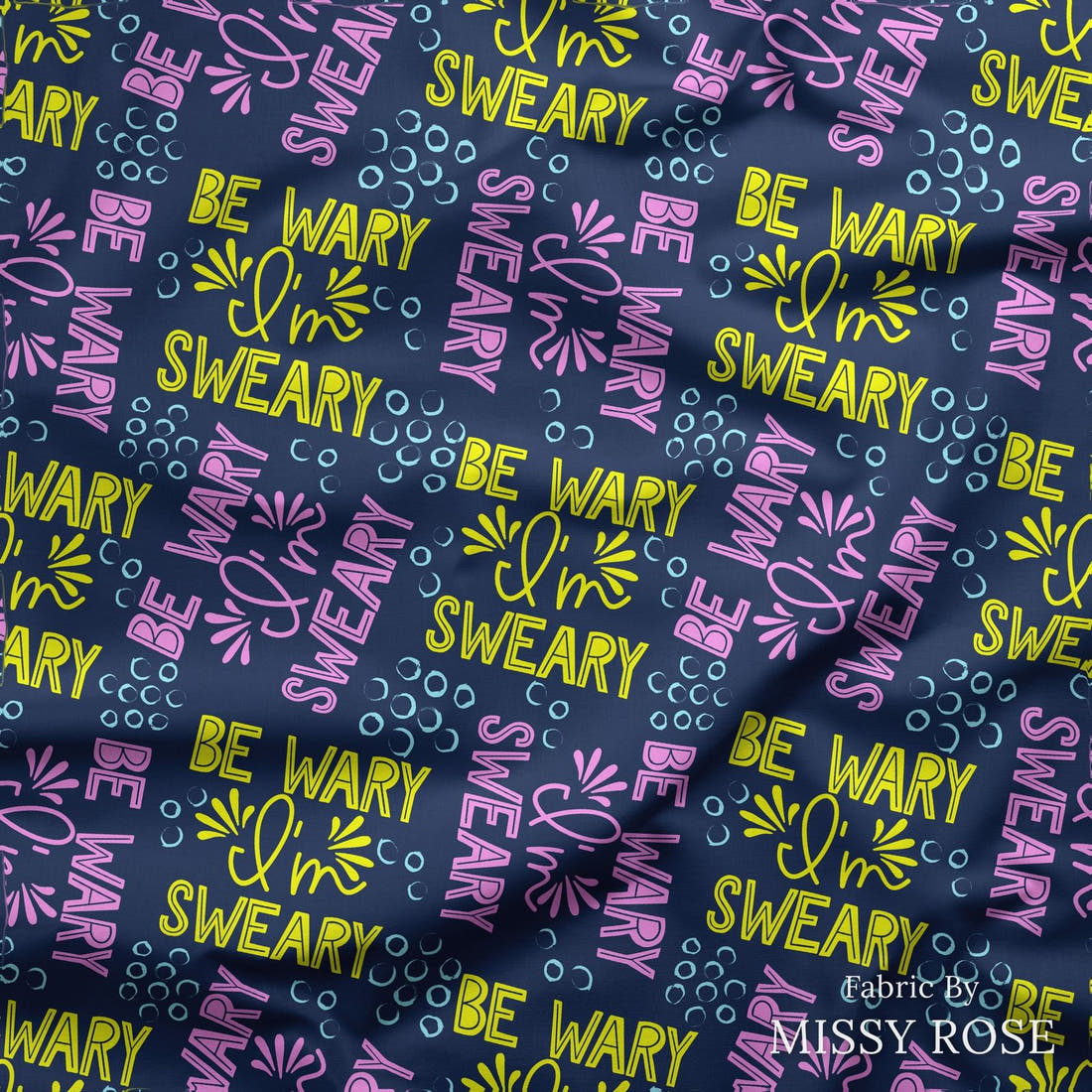 Design 185 Sweary Fabric draped fabric mockup – custom printed fabric by the metre | Fabric by Missy Rose