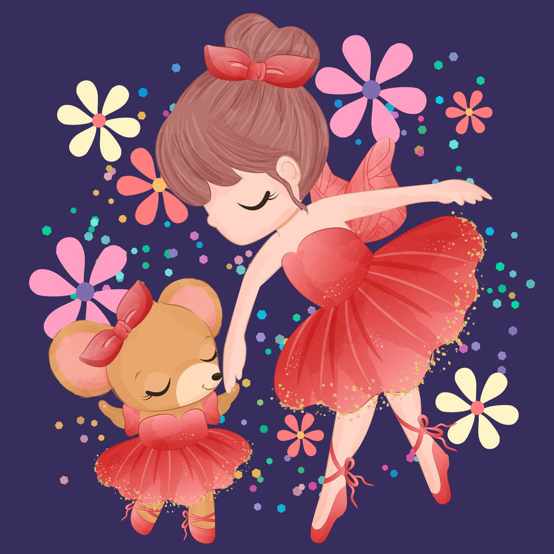 Design 186 Navy Ballerina Panel – full artwork close-up of the printed picture | Fabric by Missy Rose